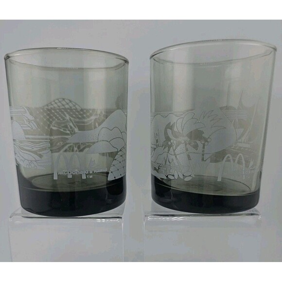 McDonald's Hawaii High Ball Glasses Smokey Frosted Vintage Libbey Set Of 4 - Picture 4 of 9